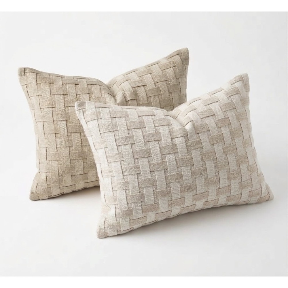 VTG Mario Marielena Basketweave Pillow Sham Pair 31x24 Sage Beige Button Back